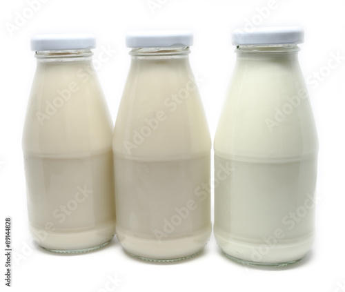 Bottles of Soy and dairy milk isolated