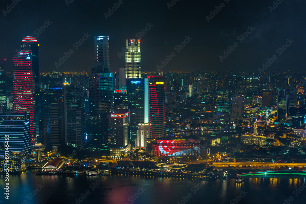 Fototapeta premium Singapore Marina Bay Lights up flag