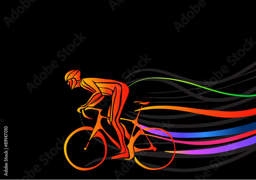 Professional cyclist involved in a bike race. Vector artwork in the style of paint strokes.