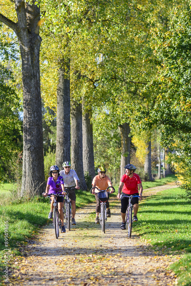 Naklejka premium Senioren-Gruppe macht eine Radtour