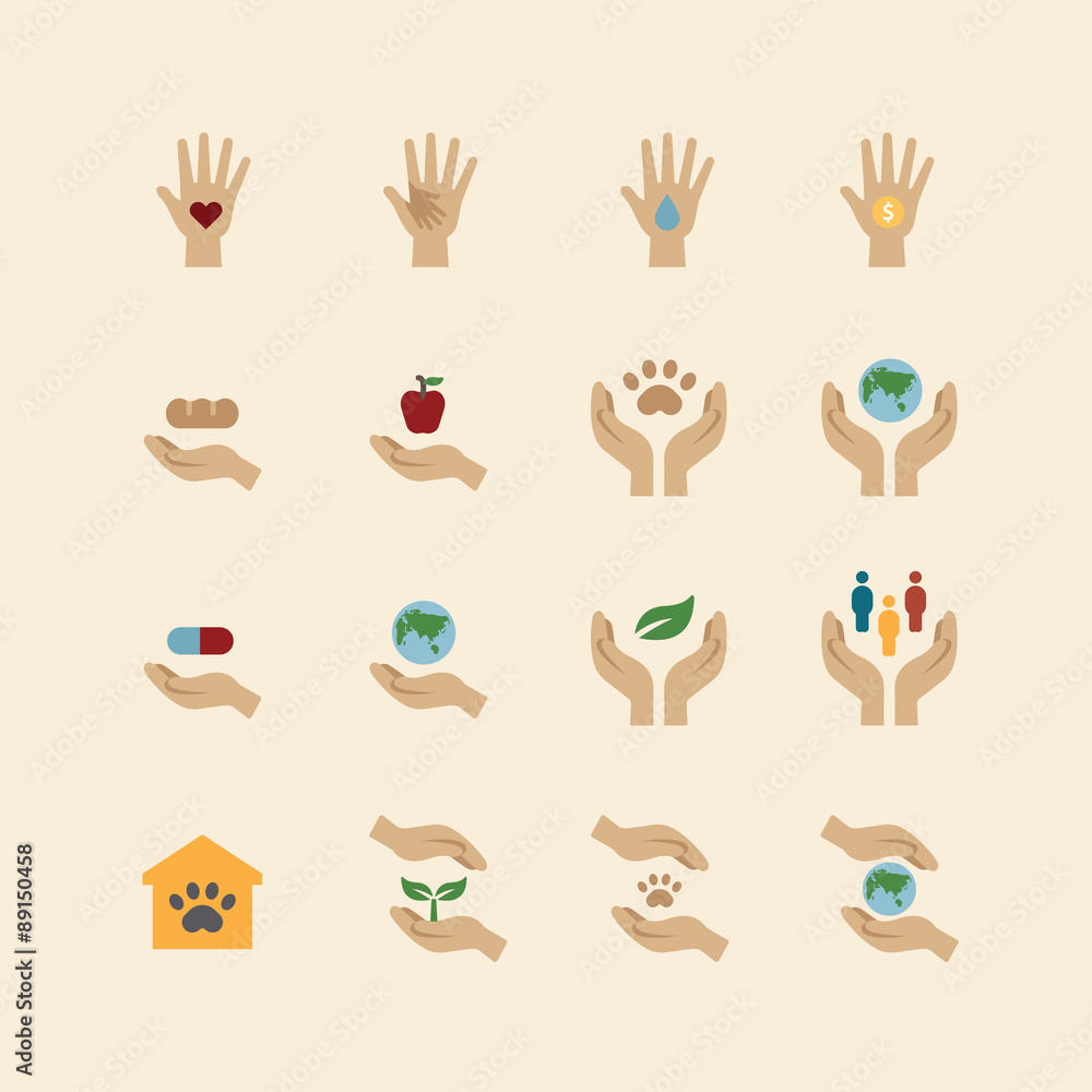 Fototapeta premium charity and donation icons flat line design vector