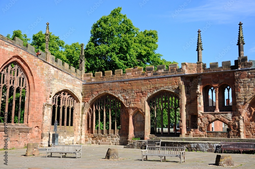 Old Coventry Cathedral ruin.