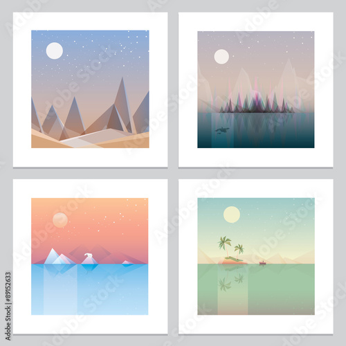 Four contemporary minimalistic landscape print wallpaper designs