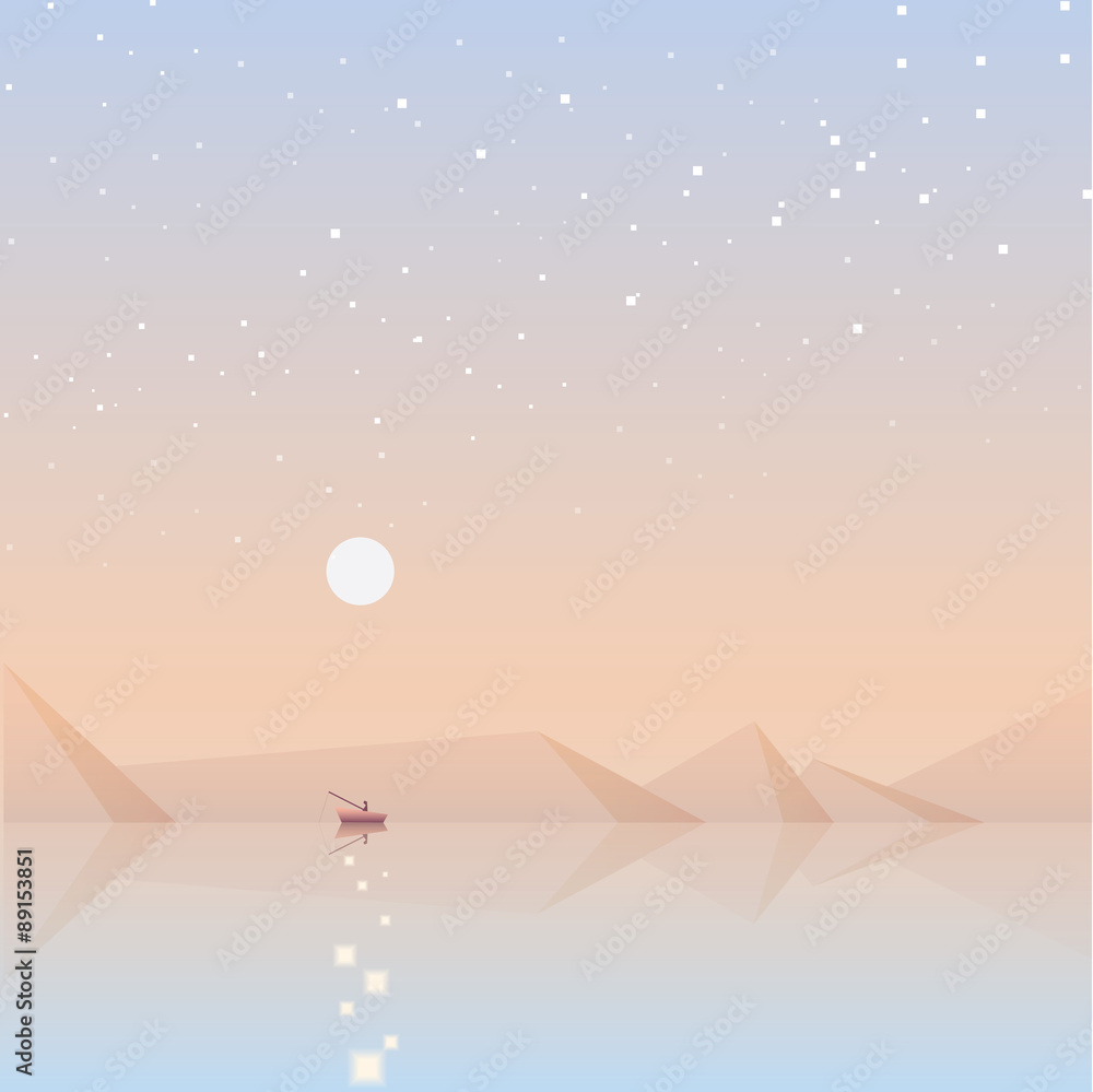 Fototapeta premium Tiny boat with fisherman fishing in the middle of the ocean