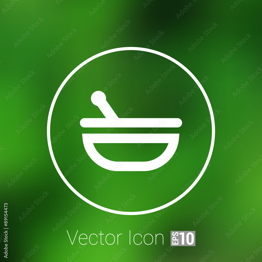 Mortar and pestle with blue tablets icon Mortar and pestle with blue tablets icon