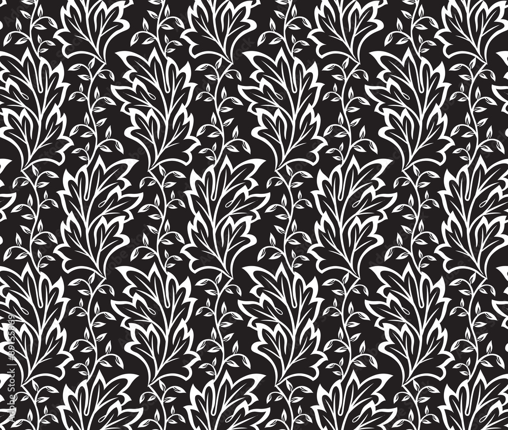 Fototapeta seamless Leaves on black pattern