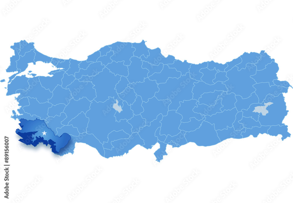 Map of Turkey, Mugla