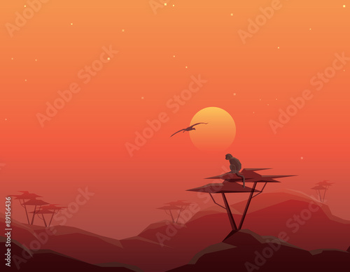 Beautiful tranquil african landscape scenery on red sunset