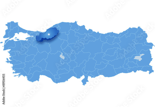 Map of Turkey, Bolu