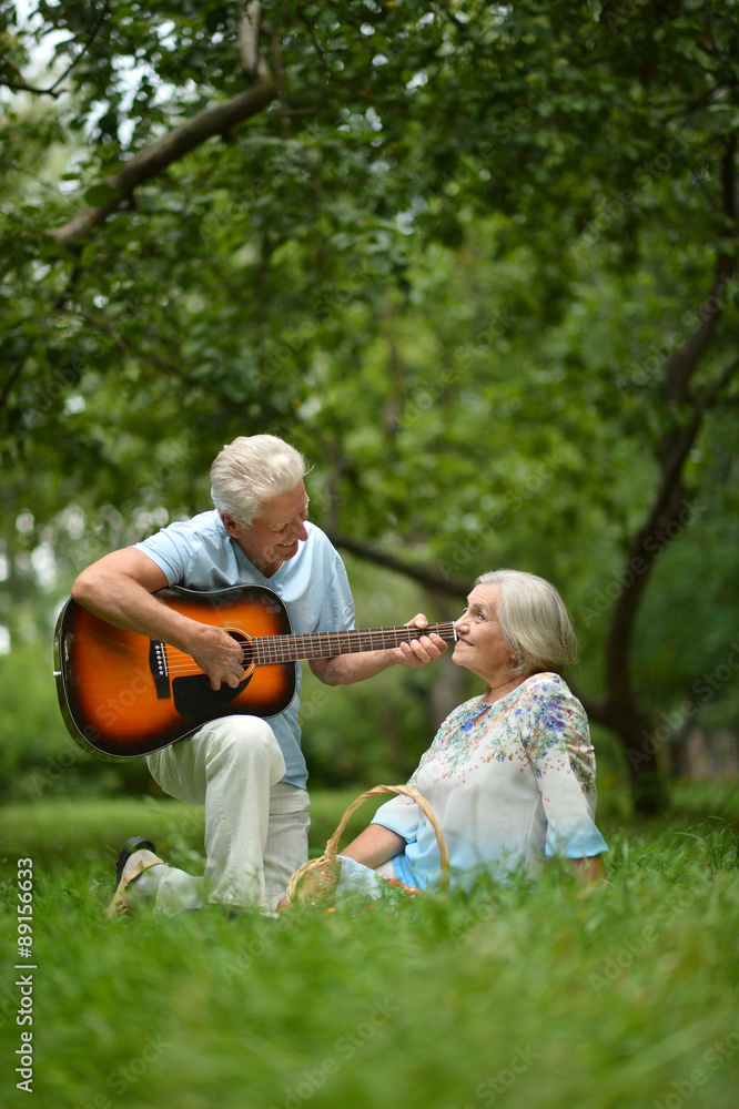 Fototapeta premium Mature couple with guitar in park