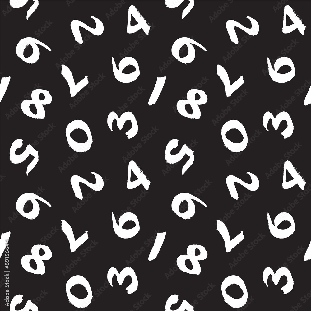 Handwritten numbers on black background. Vector seamless pattern Handwritten numbers on black background. Vector seamless pattern