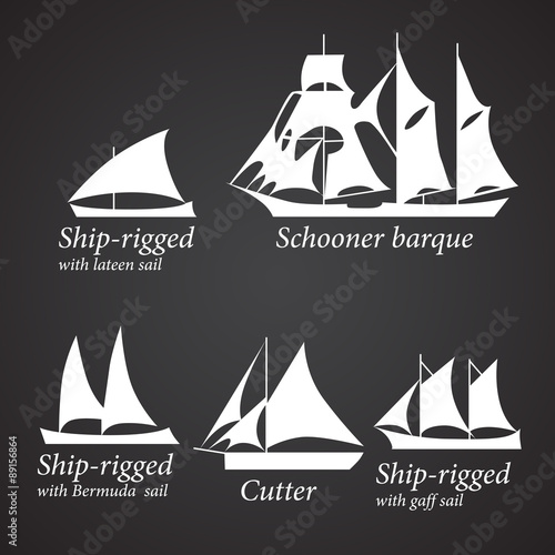 Silhouettes of different Ships in white color. Part 1 photo