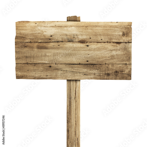 Wooden sign isolated on white. Wood old planks sign