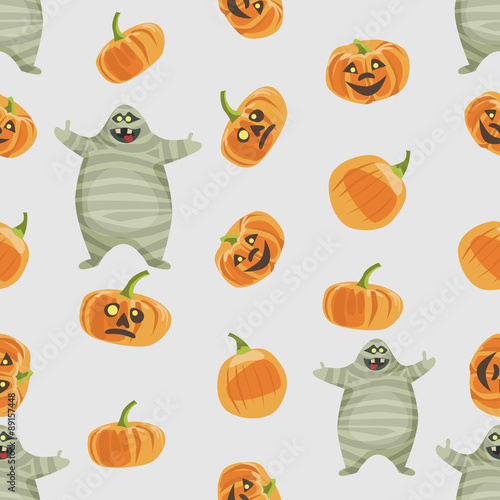 Seamless colorful background made of pumpkin and mummy