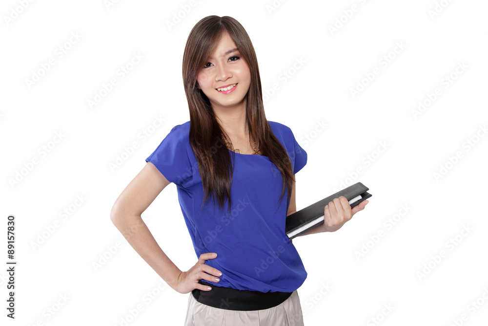 Asian secretary woman holding a book and smile Asian secretary woman holding a book and smile