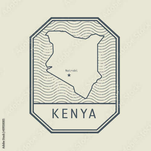 Stamp with the name and map of Kenya