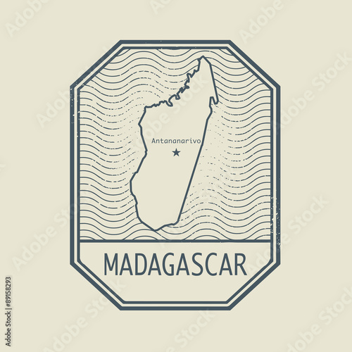 Stamp with the name and map of Madagascar