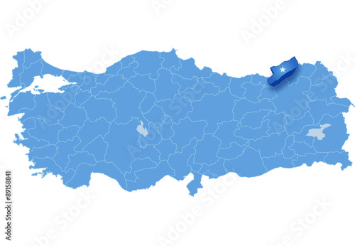 Map of Turkey, Rize