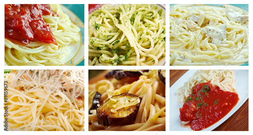 set of different spaghetti.