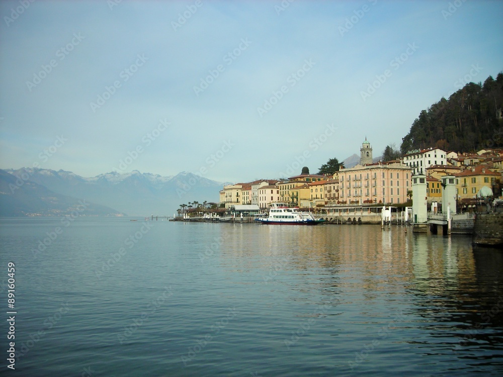 Picturesque little Italian town of Varenna located on the shore of Lake Como in Lombardy, Italy, on a sunny day.