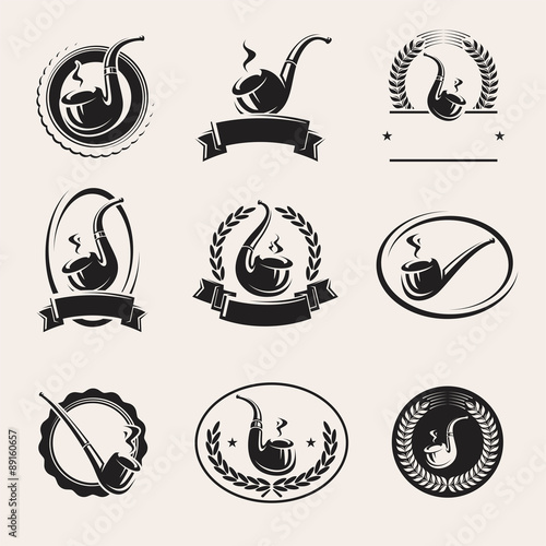 Tobacco pipes labels set. Vector