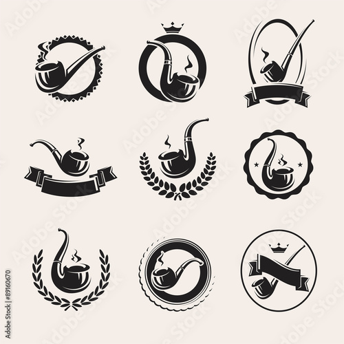 Tobacco pipes labels set. Vector