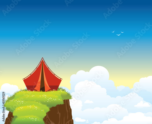 Tourist tent and green grass.