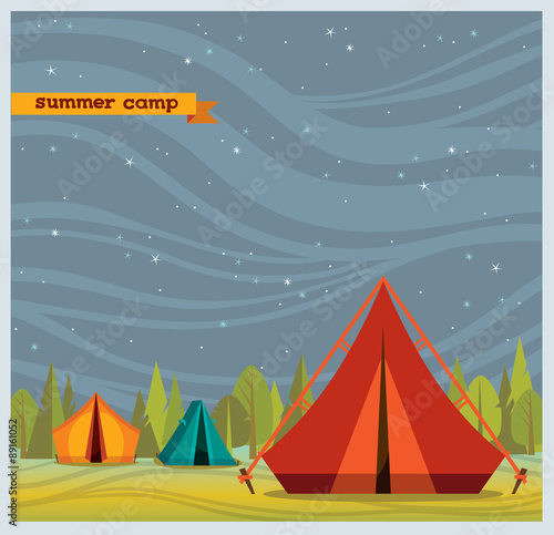 Summer camp - tourist tent at night.