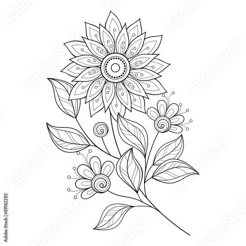 Vector Beautiful Monochrome Contour Flower