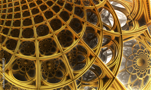 Abstract background  fantastic 3D gold structures  fractal design.