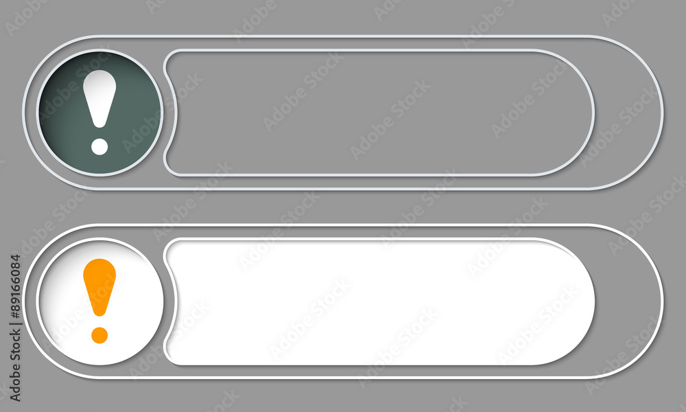 Set of two simple buttons and exclamation mark Set of two simple buttons and exclamation mark