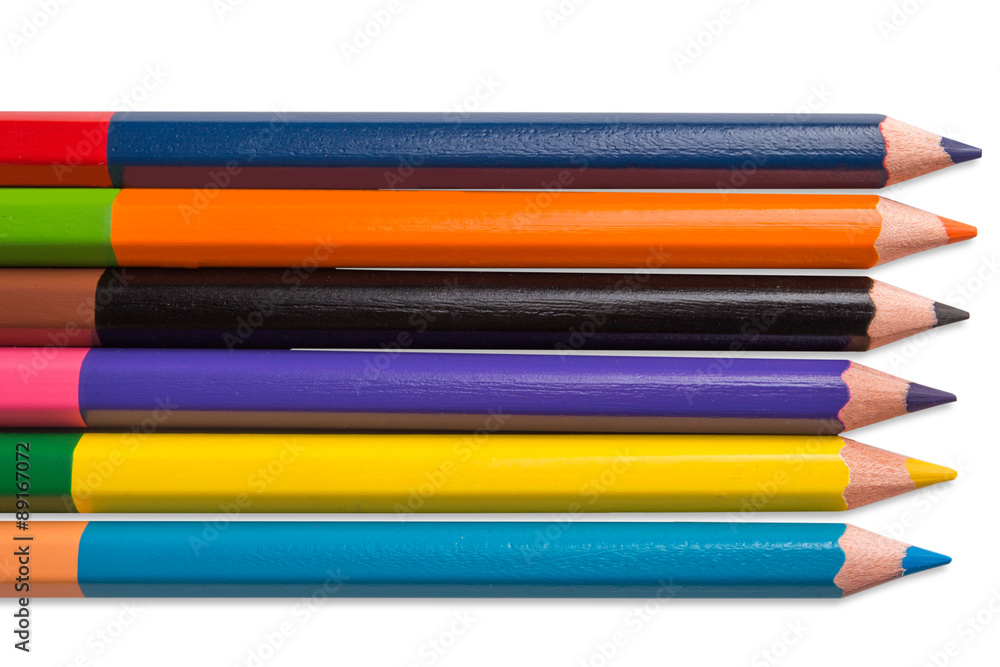 Colour pencils isolated on white background close up Colour pencils isolated on white background close up