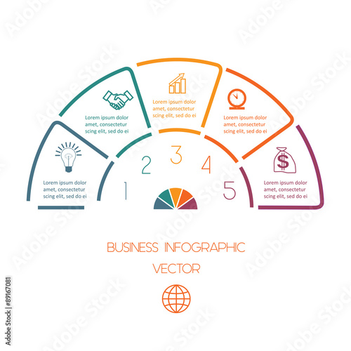 Lines Semicircle infographic five positions