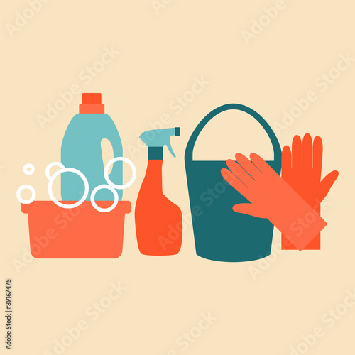 Flat design icons on a theme of bathroom, toilet, cleaning. 