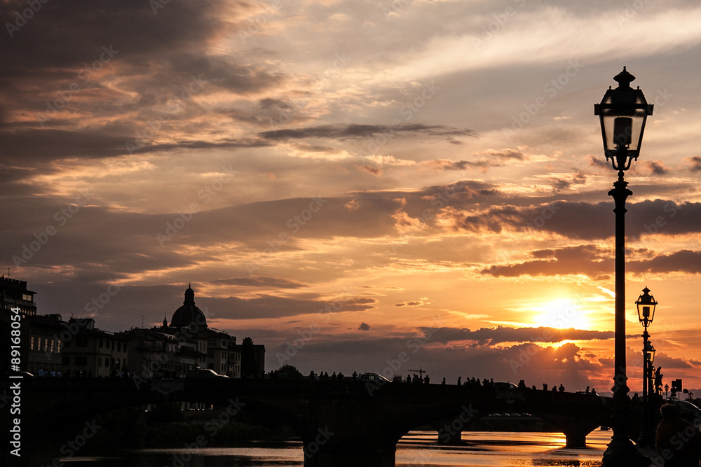 Sunset over Arno river in Florence, Italy