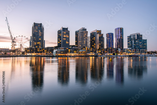 The docklands waterfront area of Melbourne in the evening, Australia. © boyloso