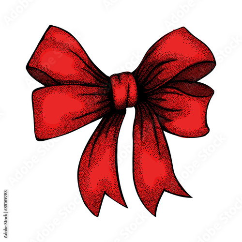Beautiful ribbon tied in a bow. Freehand drawing in graphic style pen and ink