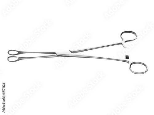 Canvastavla stainless steel surgical forceps isolated on white background, with clipping pat
