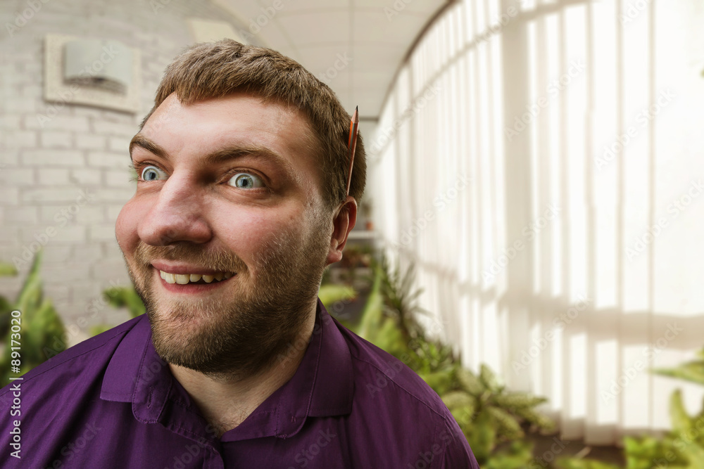 Strange funny man in the office Strange funny man in the office