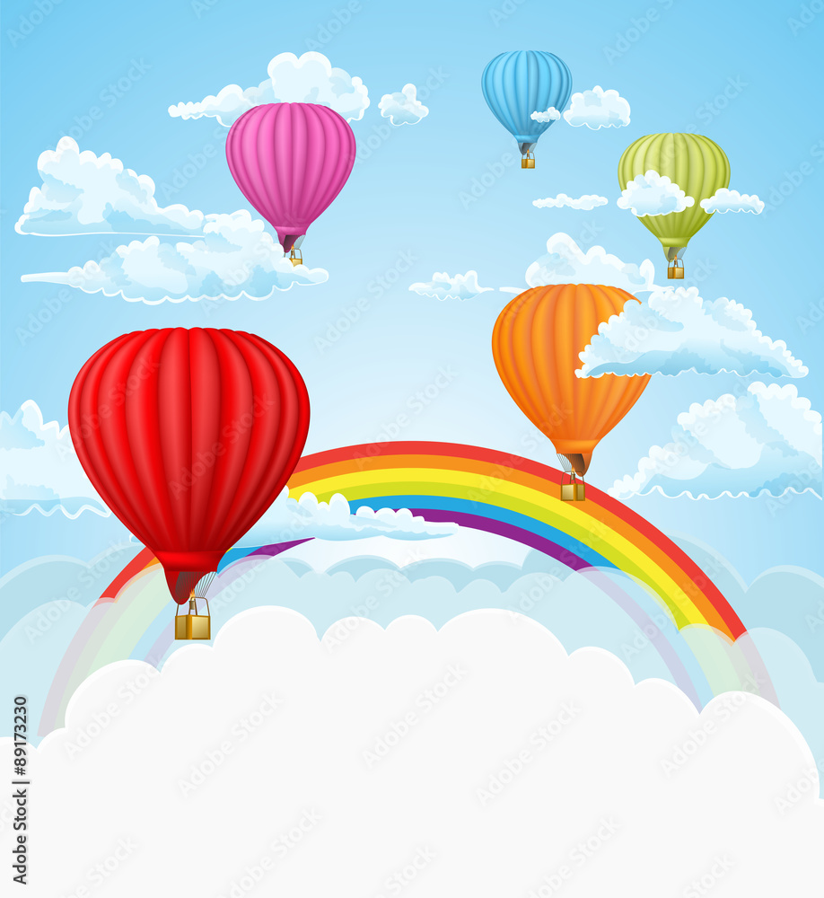 Naklejka premium hot air balloons in the clouds background. vector illustration