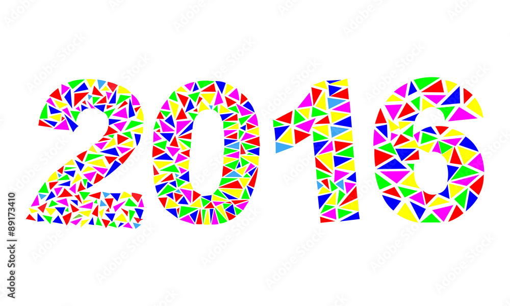 Happy New Year 2016 colorful greeting card made in polygonal origami style. Vector illustration for holiday design. Party poster, greeting card, banner or invitation.