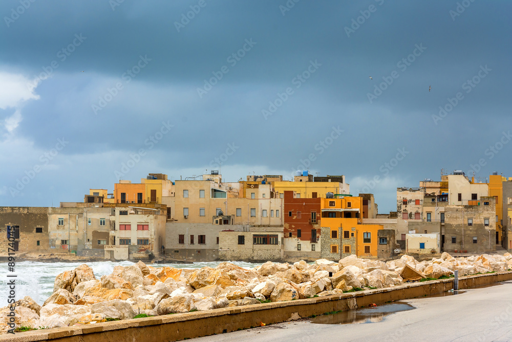 harbor and waterfront in Trapani, Sicily