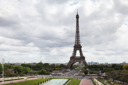 View on Eiffel Tower in Paris, France. Cloudy day