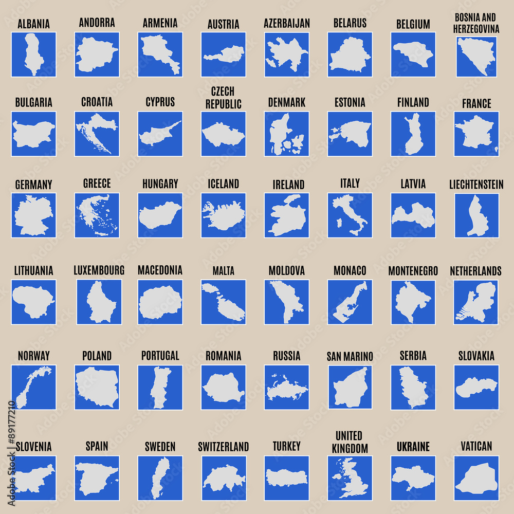 Naklejka premium Duży zestaw wektorowy wszystkich państw Europy