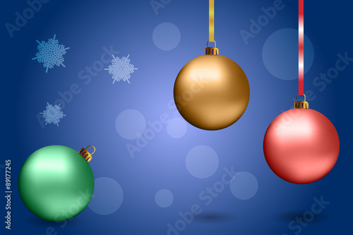 Christmas balls on the blue background.