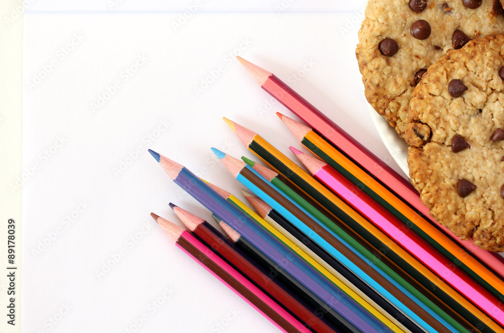 school supplies, isolated pencils and chocolate chip cookies
school supplies, isolated pencils and chocolate chip cookies