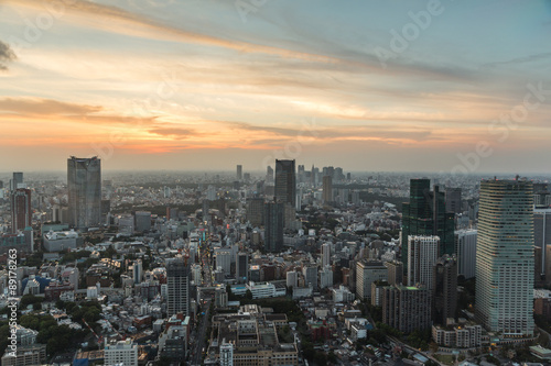 Sunset over Tokyo, Japan capital city