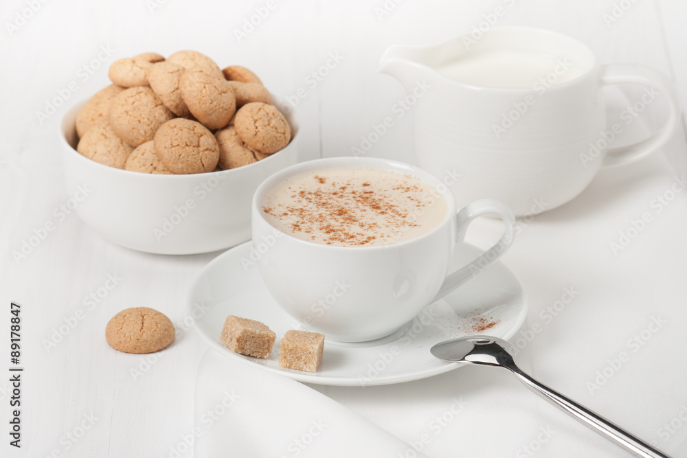 Amaretti Biscuits. Cup Of Cappuccino Coffee. Lump Demerara Sugar Stock ...