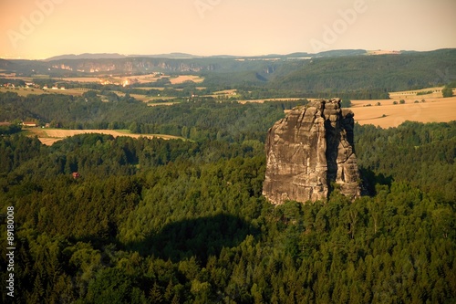 Popular climbers resort in Saxony park  Germany. Sharp sandstone cliffs above deep valley.