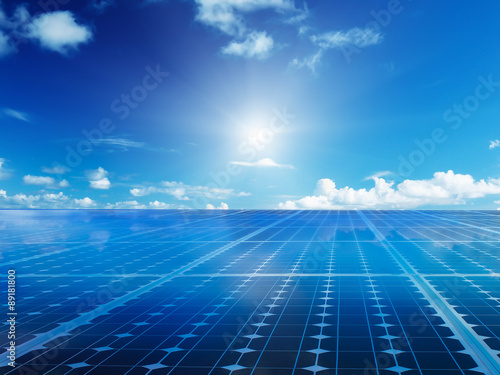 Solar cell power energy grid technology in sky background